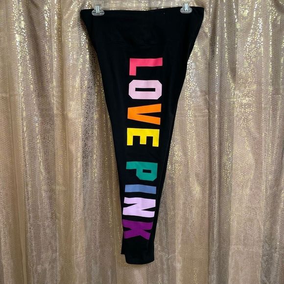 PINK Victoria's Secret Pants - PINK Victorias Secret Black Love Pink Multi Colored Leggings, XXL